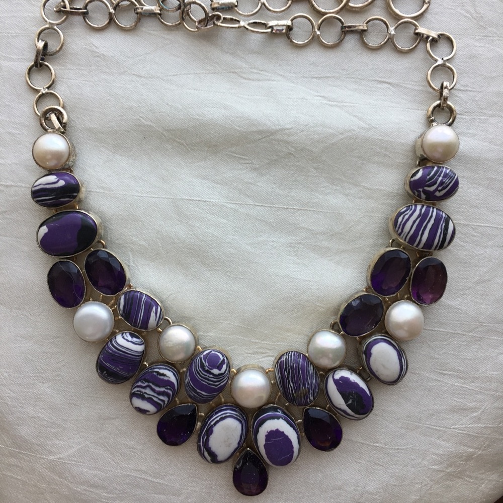 2x HP - Purple Stone Statement Necklace - Picture 2 of 3